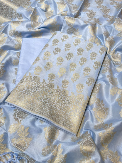 Sky Blue Cotton Silk Floral Zari Booti Banarasi Suit with Leheriya Zari Jaal Dupatta 700ARS_TPS4