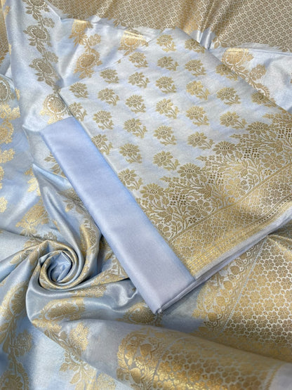 Sky Blue Cotton Silk Floral Zari Booti Banarasi Suit with Leheriya Zari Jaal Dupatta 700ARS_TPS4