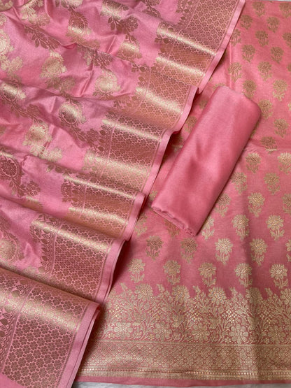 Peach Cotton Silk Floral Zari Booti Banarasi Suit with Leheriya Zari Jaal Dupatta 700ARS_TPS5