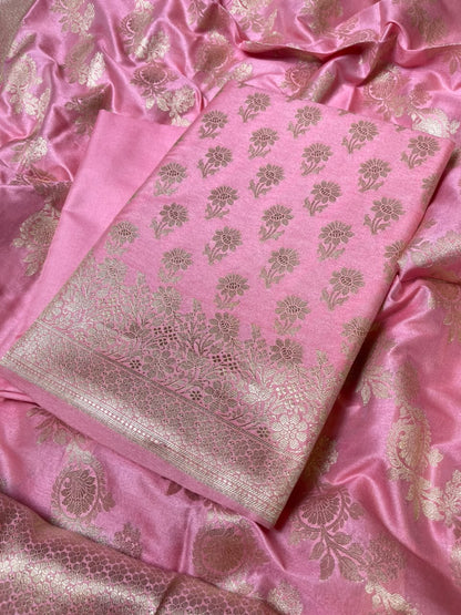 Peach Cotton Silk Floral Zari Booti Banarasi Suit with Leheriya Zari Jaal Dupatta 700ARS_TPS5