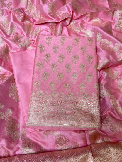 Peach Cotton Silk Floral Zari Booti Banarasi Suit with Leheriya Zari Jaal Dupatta 700ARS_TPS5