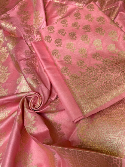 Peach Cotton Silk Floral Zari Booti Banarasi Suit with Leheriya Zari Jaal Dupatta 700ARS_TPS5
