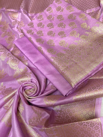 Lavander Cotton Silk Floral Zari Booti Banarasi Suit with Leheriya Zari Jaal Dupatta 700ARS_TPS6