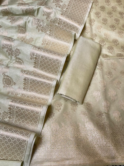 Light Green Cotton Silk Floral Zari Booti Banarasi Suit with Leheriya Zari Jaal Dupatta 700ARS_TPS7