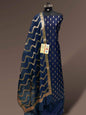 Navy Blue Katan Silk Floral Zari Booti with Zig-Zag Dupatta Banarasi Suit  700SKL_KS50