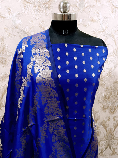Blue Katan Silk Floral Zari Booti with Aada Stripe Dupatta Banarasi Suit 700SKL_KS50