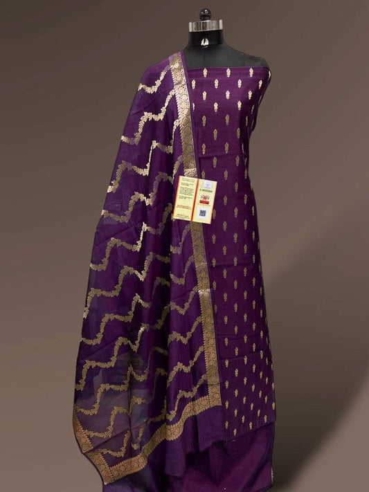 Purple Katan Silk Floral Zari Booti with Zig-Zag Dupatta Banarasi Suit  700SKL_KS53