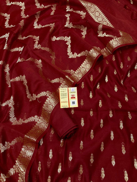 Red Katan Silk Floral Zari Booti with Zig-Zag Dupatta Banarasi Suit  700SKL_KS57