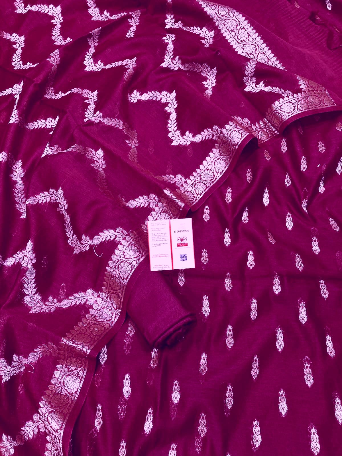 Magenta Katan Silk Floral Zari Booti with Zig-Zag Dupatta Banarasi Suit  700SKL_KS58