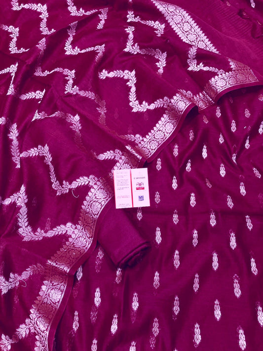 Magenta Katan Silk Floral Zari Booti with Zig-Zag Dupatta Banarasi Suit  700SKL_KS58