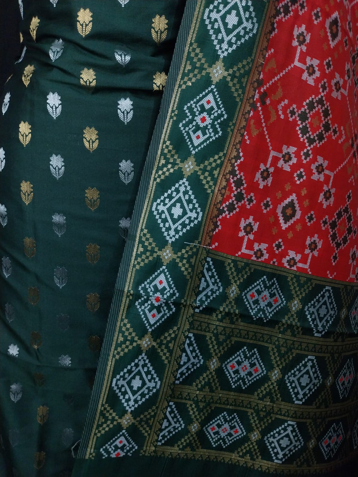 Dark Green Katan Silk Sona Rupa Floral Booti Banarasi Suit with Patola Dupatta 700SKL_KSP1