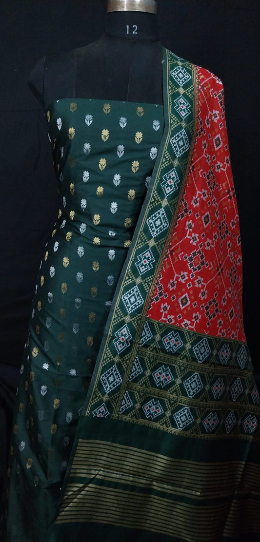 Dark Green Katan Silk Sona Rupa Floral Booti Banarasi Suit with Patola Dupatta 700SKL_KSP1