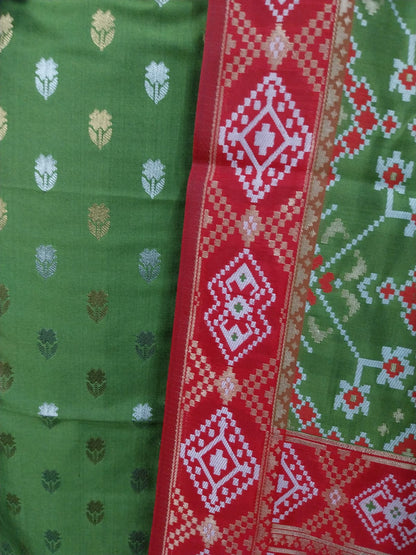 Green Katan Silk Sona Rupa Floral Booti Banarasi Suit with Patola Dupatta 700SKL_KSP2
