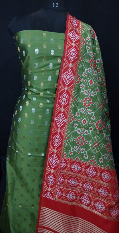 Green Katan Silk Sona Rupa Floral Booti Banarasi Suit with Patola Dupatta 700SKL_KSP2
