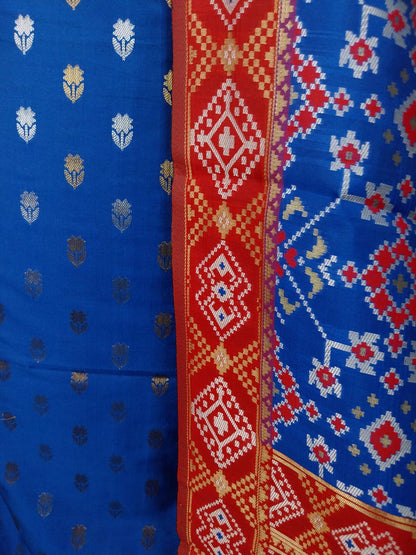 Blue Katan Silk Sona Rupa Floral Booti Banarasi Suit with Patola Dupatta 700SKL_KSP4