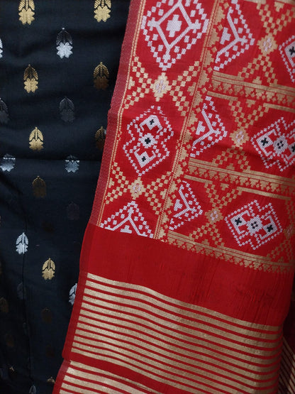 Black Katan Silk Sona Rupa Floral Booti Banarasi Suit with Patola Dupatta 700SKL_KSP5