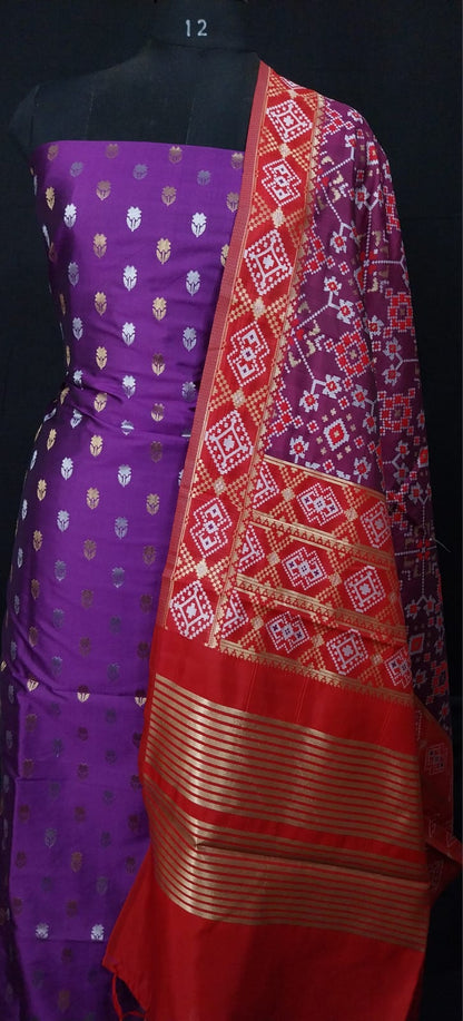 Purple Katan Silk Sona Rupa Floral Booti Banarasi Suit with Patola Dupatta 700SKL_KSP7