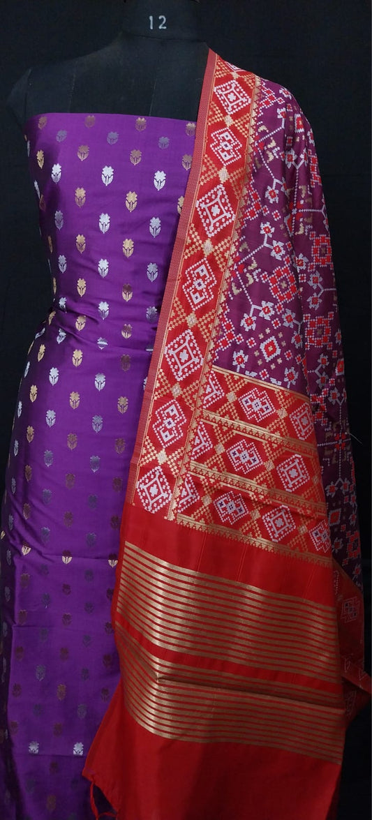 Purple Katan Silk Sona Rupa Floral Booti Banarasi Suit with Patola Dupatta 700SKL_KSP7