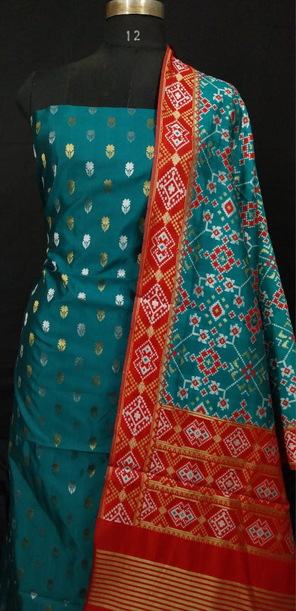 Sea Green Katan Silk Sona Rupa Floral Booti Banarasi Suit with Patola Dupatta 700SKL_KSP8