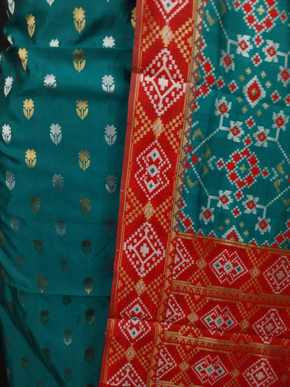 Sea Green Katan Silk Sona Rupa Floral Booti Banarasi Suit with Patola Dupatta 700SKL_KSP8