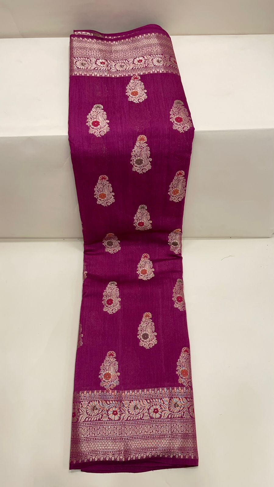 Faishana Pure Silk Handloom Pink Pure Muga Silk Zari Mina Booti Minakari Jaal Pallu with Minakari Zari Border Banarasi Saree with Pink Blouse