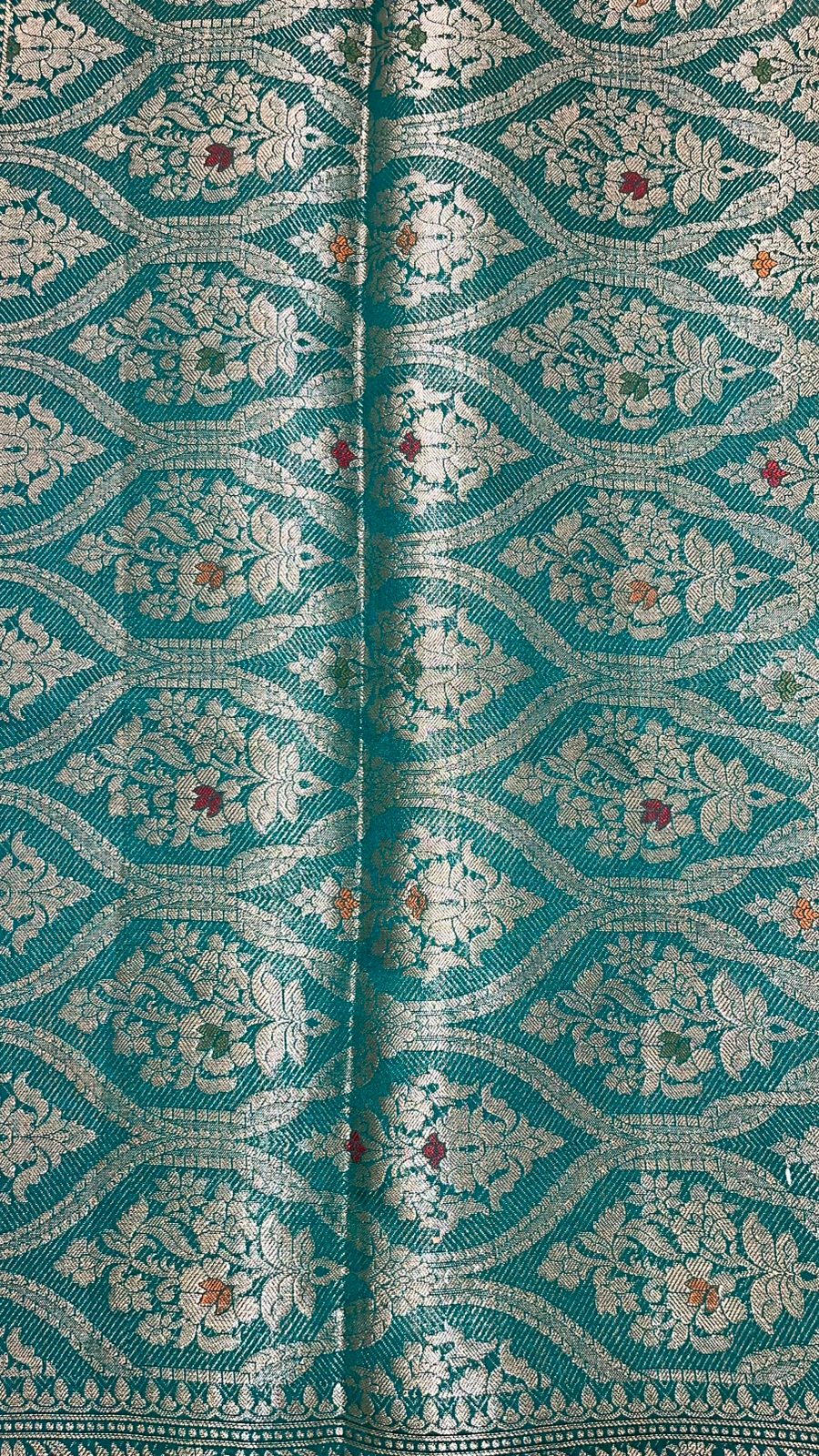 Exquisite Elegance: Faishana Pure Silk Handloom Sea Green Munga Silk Zari Mina Booti with Minakari Jaal Anchal Zari Border Saree &amp; Sea green Blouse Piece