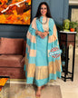Elegant Sky Blue & Beige Cotton Silk Banarasi Suit with Zari Stripe Dupatta 750SKL_CS4