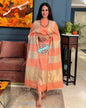 Elegant Orange & Beige Cotton Silk Banarasi Suit with Zari Stripe Dupatta 750SKL_CS7