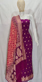 Pure Handloom Wine Khaddi Georgette Banarasi Suit with Contrast Bandhani Dupatta 78SKL_KG1