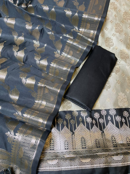 Pista Green Katan Silk Floral Zari Boota Contrast Black Ghat Border Banarasi Suit and Aada Jaal Dupatta 800ARS_KSG1