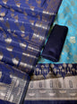 Light Blue Katan Silk Floral Zari Boota Contrast Navy Ghat Border Banarasi Suit and Aada Jaal Dupatta 800ARS_KSG3