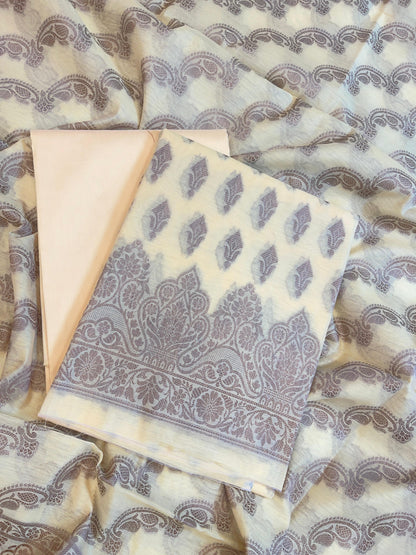Light Yellow Cotton Floral Resham Zari Booti Banarasi Suit 800SHL_PV10