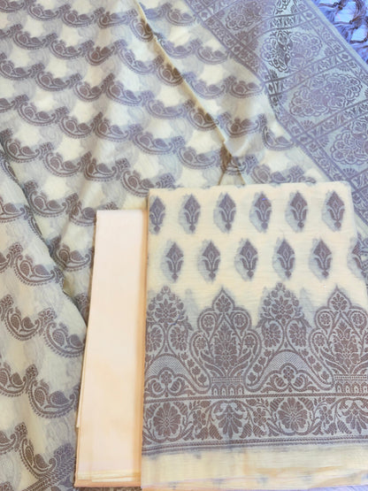 Light Yellow Cotton Floral Resham Zari Booti Banarasi Suit 800SHL_PV10