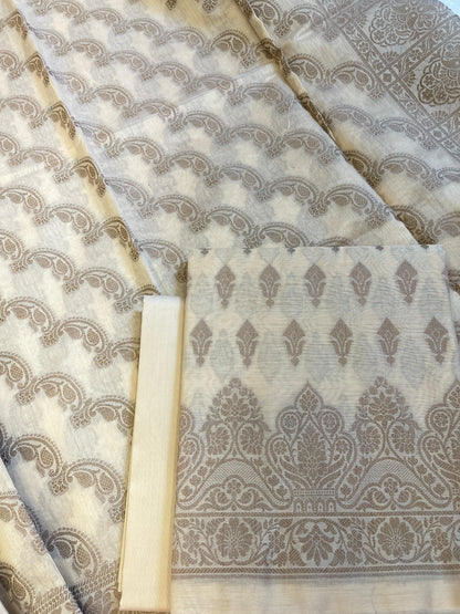 Saffron Yellow Cotton Floral Resham Zari Booti Banarasi Suit 800SHL_PV13