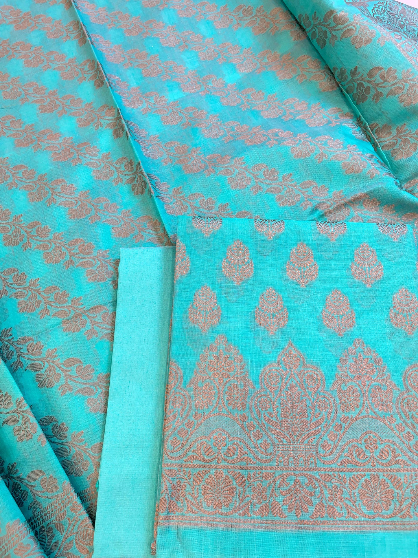 Seagreen Cotton Floral Resham Zari Booti Banarasi Suit 800SHL_PV5