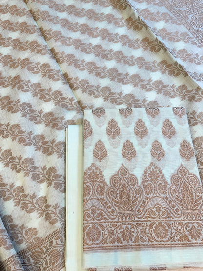 Off white Cotton Floral Resham Zari Booti Banarasi Suit 800SHL_PV7