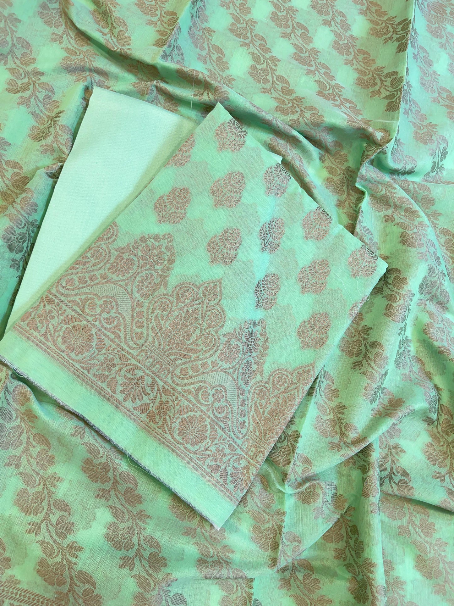 Pista Green Cotton Floral Resham Zari Booti Banarasi Suit 800SHL_PV8
