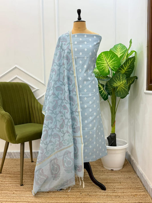 Sky Blue Chanderi Dupion Booti with Tie-Dye Dupatta Banarasi Suit 800SKL_CD11