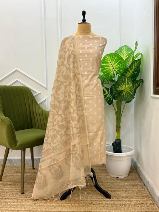 Cream Chanderi Dupion Booti with Tie-Dye Dupatta Banarasi Suit 800SKL_CD13