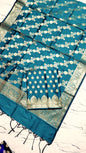 Teal Blue Katan Silk Floral Zari Booti Banarasi Suit with Aada Zari Jaal Dupatta 800SKL_KSD10