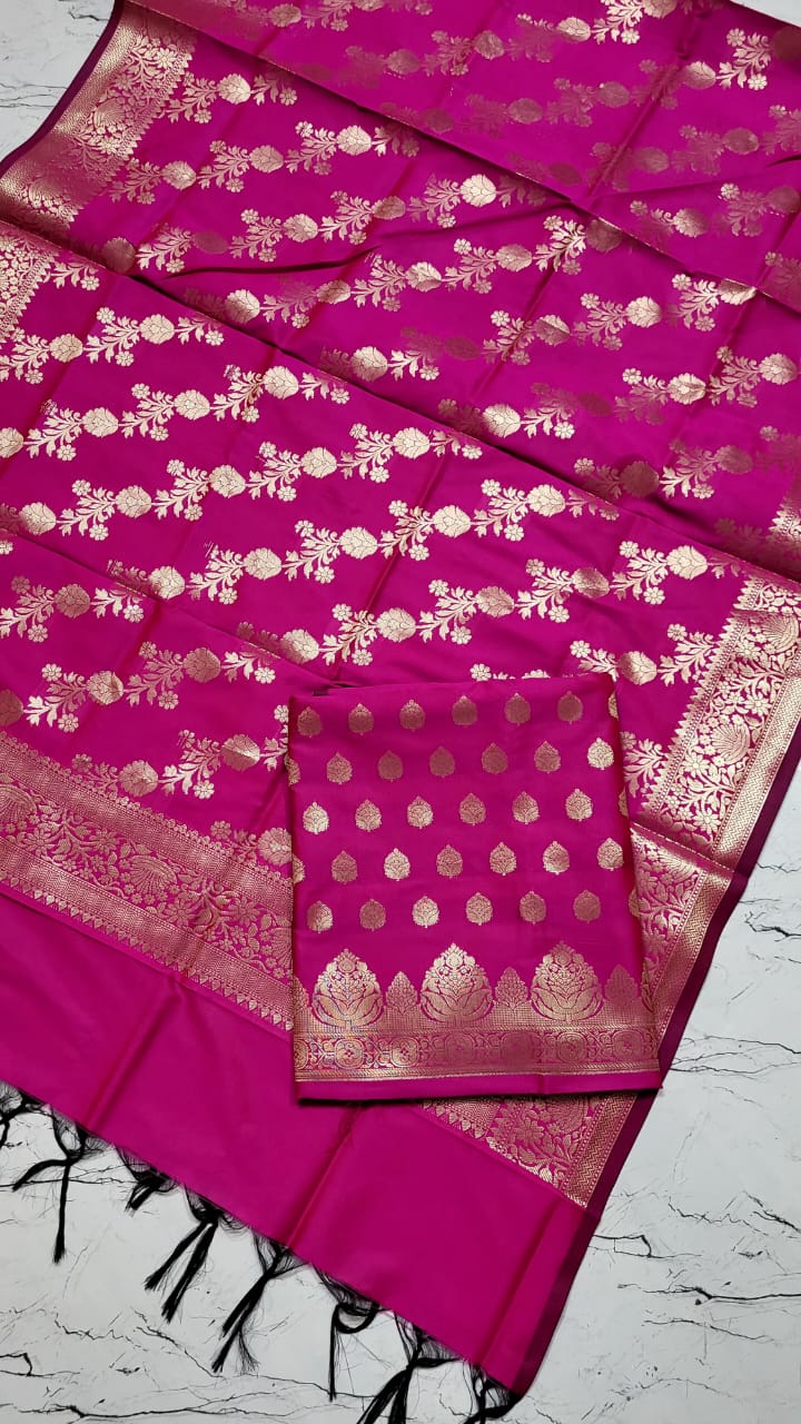 Magenta Katan Silk Floral Zari Booti Banarasi Suit with Aada Zari Jaal Dupatta 800SKL_KSD12