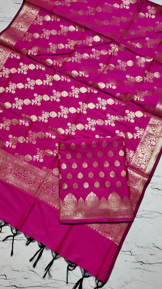 Magenta Katan Silk Floral Zari Booti Banarasi Suit with Aada Zari Jaal Dupatta 800SKL_KSD12