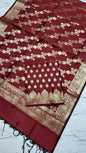 Maroon Katan Silk Floral Zari Booti Banarasi Suit with Aada Zari Jaal Dupatta 800SKL_KSD3
