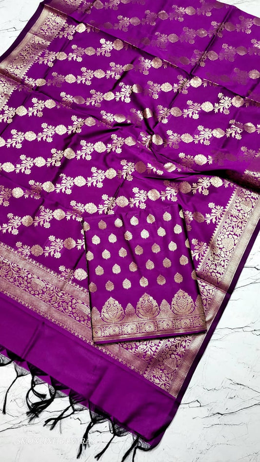 Purple Katan Silk Floral Zari Booti Banarasi Suit with Aada Zari Jaal Dupatta 800SKL_KSD4