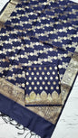 Navy Blue Katan Silk Floral Zari Booti Banarasi Suit with Aada Zari Jaal Dupatta 800SKL_KSD7