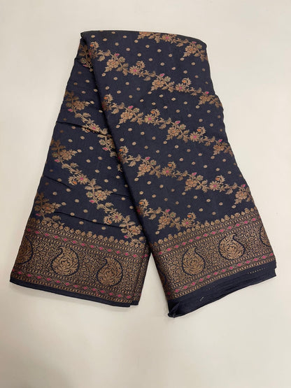 Timeless Classic: Faishana Pure Silk Handloom Black Munga Silk Banarasi Saree Adorned with Aada Copper Zari Jaal Booti with Black Blouse