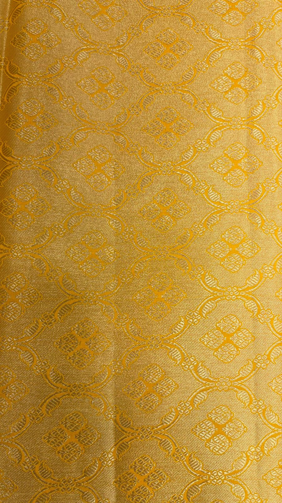 Golden Elegance: Faishana's Exquisite Pure Silk Handloom Gold Chiniya Silk Zari Tilfi Jaal Zig-Zag Saree with Minakari Zari Border and Gold Blouse