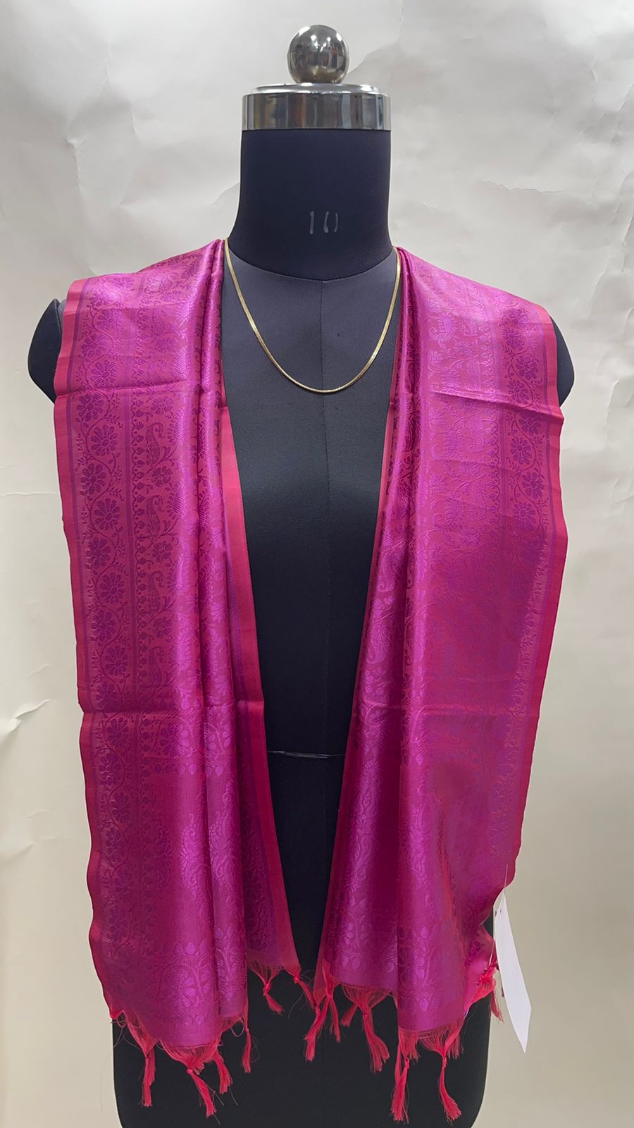 Faishana Presents Magenta Banarasi Silk Stole with Carry Booti Resham Tassels