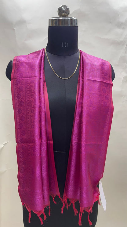 Faishana Presents Magenta Banarasi Silk Stole with Carry Booti Resham Tassels