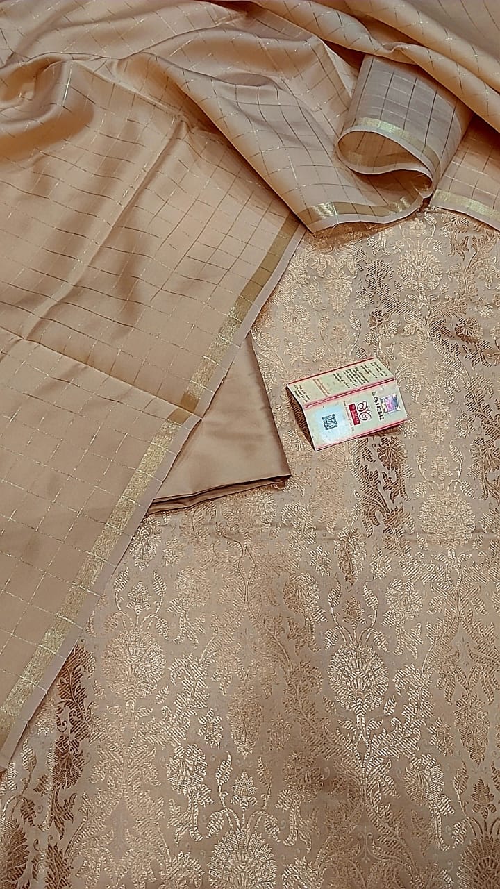 Beige Katan Silk Brocade Kimkhab Banarasi Suit 850SKL_KB5